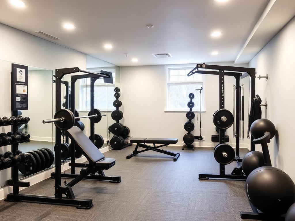 Home gym in a finished basement